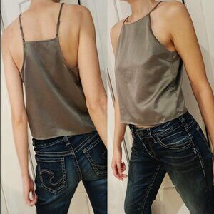 Dynamite Satin Halter Style High Neck Top | Green | Grey | Size S